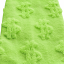 Close-up of lime green Money Socks knit texture highlighting the raised 3D dollar-sign detail