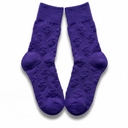 Purple Money Socks flat lay showing full pair and 3D dollar sign pattern