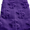 Close up of Purple Money Socks showing raised 3D dollar sign texture and knit detail